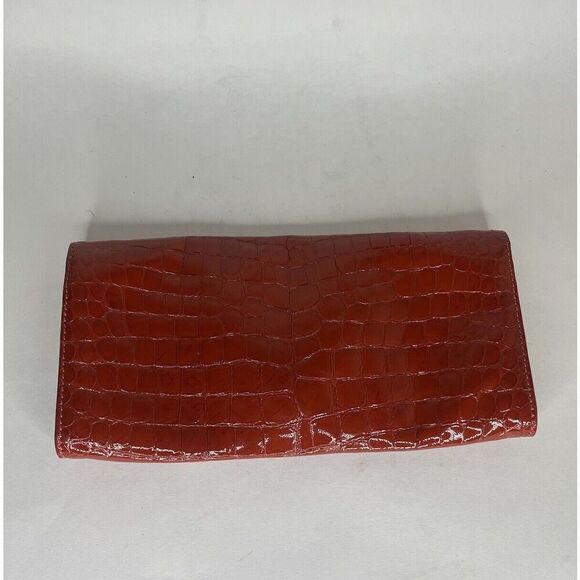 Cole Haan Pouch Wallet Red Orange Croc Patent Zip Mirror Organizer 11 x 5 in. - Picture 12 of 12